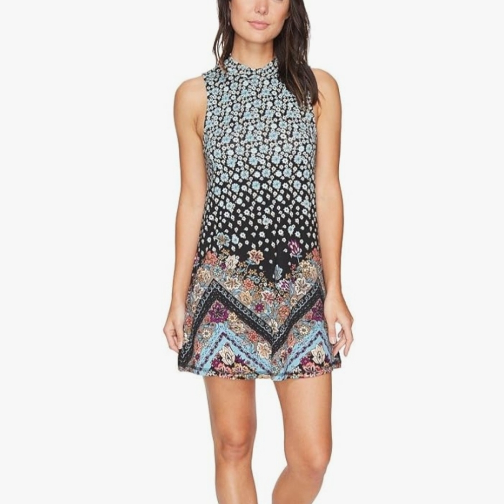 O'Neill Black and Blue Patterned Mini Dress